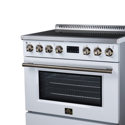 Torino 36 Inch Induction Range, 10,900W cooktop, 5.36 cf. True Convection Oven, Air Fry, Air Sous Vide, Smudge Resistant, White FORNO