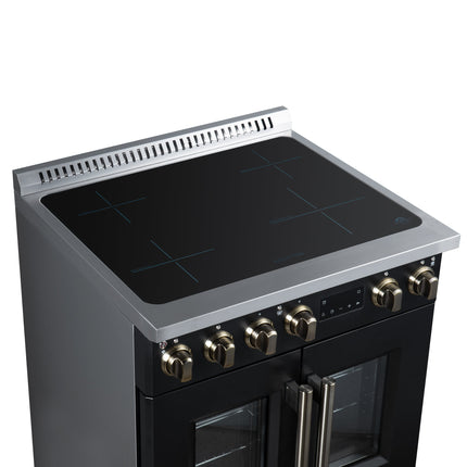 Torino French Door 30 Inch Induction Range with Air Fryer, Air Sous Vide & True Convection, Dual Broiler, Black FORNO