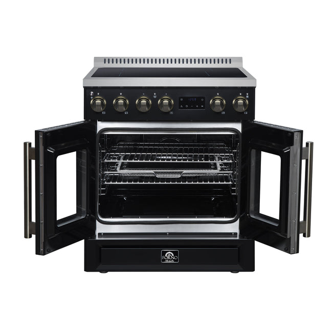 Torino French Door 30 Inch Induction Range with Air Fryer, Air Sous Vide & True Convection, Dual Broiler, Black FORNO