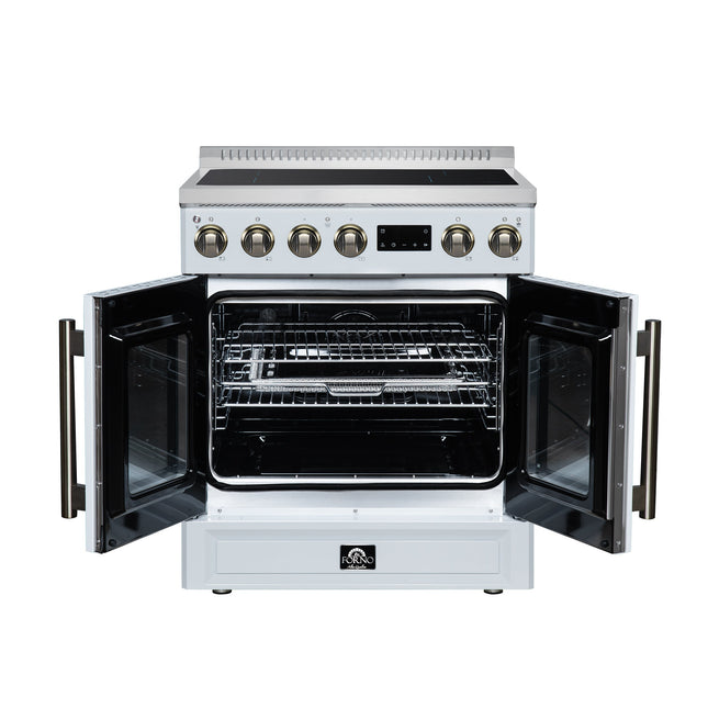 Torino French Door 30 Inch Induction Range with Air Fryer, Air Sous Vide & True Convection, Dual Broiler, White FORNO