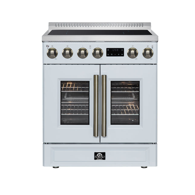 Torino French Door 30 Inch Induction Range with Air Fryer, Air Sous Vide & True Convection, Dual Broiler, White FORNO