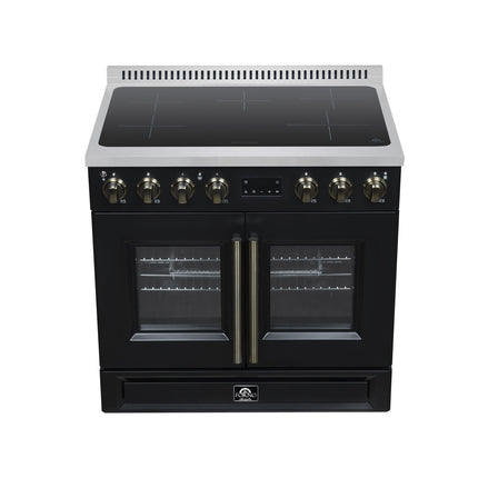 Torino French Door 36 Inch Induction Range with Air Fryer, Air Sous Vide & True Convection, Dual Broiler, Black FORNO