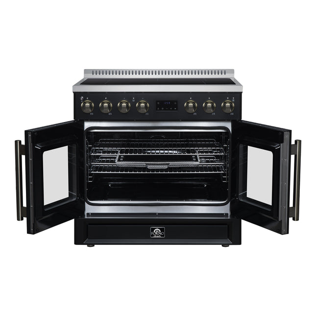 Torino French Door 36 Inch Induction Range with Air Fryer, Air Sous Vide & True Convection, Dual Broiler, Black FORNO