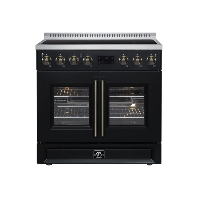 Torino French Door 36 Inch Induction Range with Air Fryer, Air Sous Vide & True Convection, Dual Broiler, Black FORNO