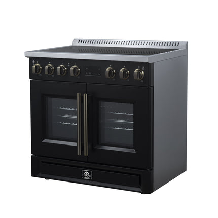 Torino French Door 36 Inch Induction Range with Air Fryer, Air Sous Vide & True Convection, Dual Broiler, Black FORNO