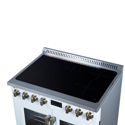 Torino French Door 36 Inch Induction Range with Air Fryer, Air Sous Vide & True Convection, Dual Broiler, White FORNO