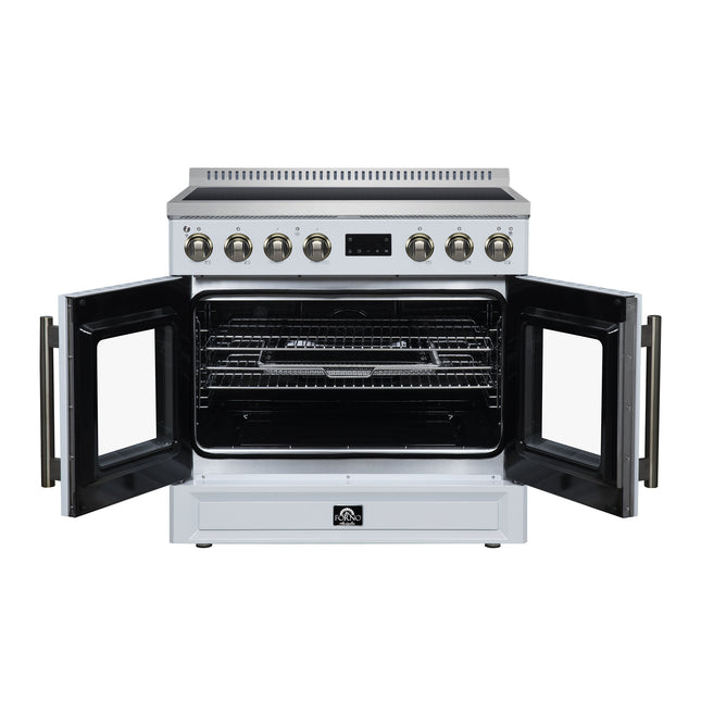 Torino French Door 36 Inch Induction Range with Air Fryer, Air Sous Vide & True Convection, Dual Broiler, White FORNO