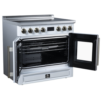Torino French Door 36 Inch Induction Range with Air Fryer, Air Sous Vide & True Convection, Dual Broiler, White FORNO
