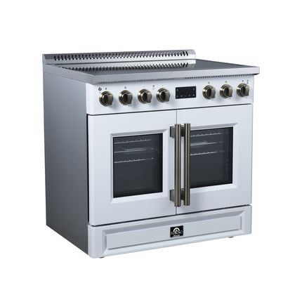 Torino French Door 36 Inch Induction Range with Air Fryer, Air Sous Vide & True Convection, Dual Broiler, White FORNO