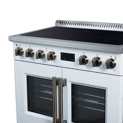 Torino French Door 36 Inch Induction Range with Air Fryer, Air Sous Vide & True Convection, Dual Broiler, White FORNO
