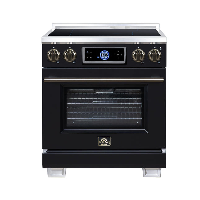 Maximus 30 Inch Induction Range, 8,800 Total Cooktop, 4.32 cf. True Convection Oven, Air Fryer, Air Sous Vide, Black FORNO