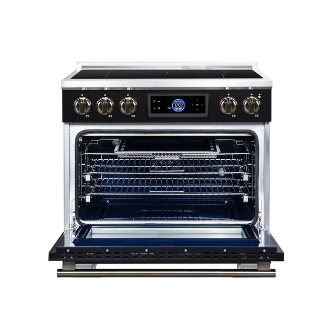 Maximus 36 Inch Induction Range, 10,900 Total Cooktop, 5.36 cf. True Convection Oven, Air Fryer, Air Sous Vide, Black FORNO