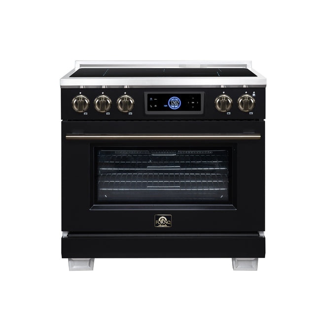 Maximus 36 Inch Induction Range, 10,900 Total Cooktop, 5.36 cf. True Convection Oven, Air Fryer, Air Sous Vide, Black FORNO