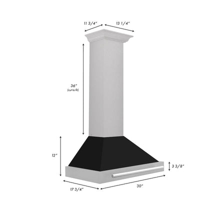 ZLINE 30 in. Convertible Fingerprint Resistant Satin Stainless Steel Range Hood with Black Matte Shell and Stainless Steel Handle (KB4SNX-BLM-30)