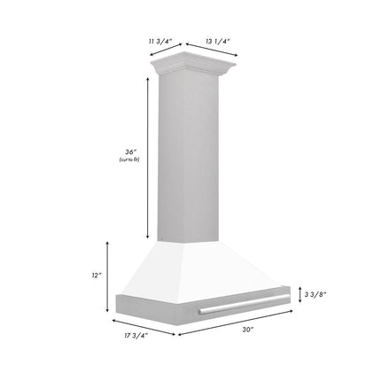ZLINE 30 in. Convertible Satin Stainless Steel Wall Mount Range Hood with White Matte Shell and Stainless Steel Handle (KB4SNX-WM-30)