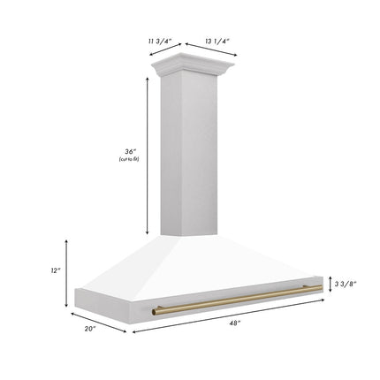 ZLINE 48 in. Autograph Edition Convertible Fingerprint Resistant Satin Stainless Steel Range Hood with White Matte Shell and Champagne Bronze Handle (KB4SNZ-WM48-CB)