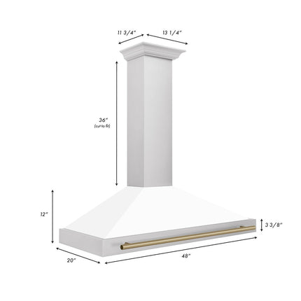 ZLINE 48 in. Autograph Edition Convertible Stainless Steel Range Hood with White Matte Shell and Champagne Bronze Accents (KB4STZ-WM48-CB)