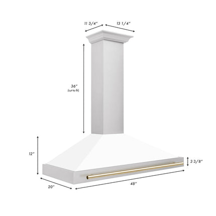 ZLINE 48 in. Autograph Edition Convertible Stainless Steel Range Hood with White Matte Shell and Polished Gold Accents (KB4STZ-WM48-G)