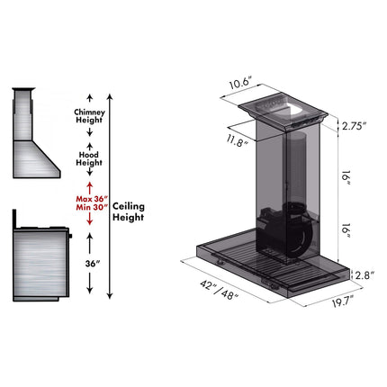 48" ZLINE CrownSound™Ducted Vent Wall Mount Range Hood in Stainless Steel with Built-in Bluetooth Speakers (KECRN-BT-48)