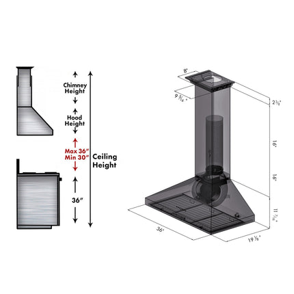 ZLINE 36" Convertible Vent Convertible Vent Wall Mount Range Hood in Stainless Steel with Crown Molding (KL3CRN-36)