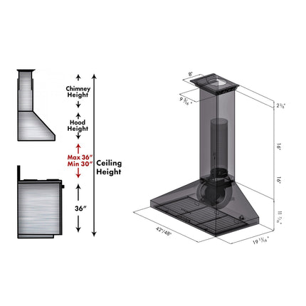 ZLINE 42" Convertible Vent Convertible Vent Wall Mount Range Hood in Stainless Steel with Crown Molding (KL3CRN-42)