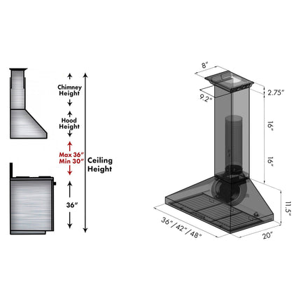 48" ZLINE CrownSound™Ducted Vent Wall Mount Range Hood in Stainless Steel with Built-in Bluetooth Speakers (KL3CRN-BT-48)