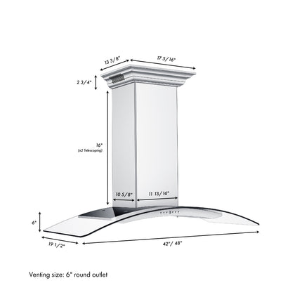 48" ZLINE CrownSound™Ducted Vent Wall Mount Range Hood in Stainless Steel with Built-in Bluetooth Speakers (KN4CRN-BT-48)