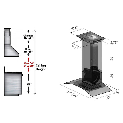 36" ZLINE CrownSound™Ducted Vent Wall Mount Range Hood in Stainless Steel with Built-in Bluetooth Speakers (KZCRN-BT-36)