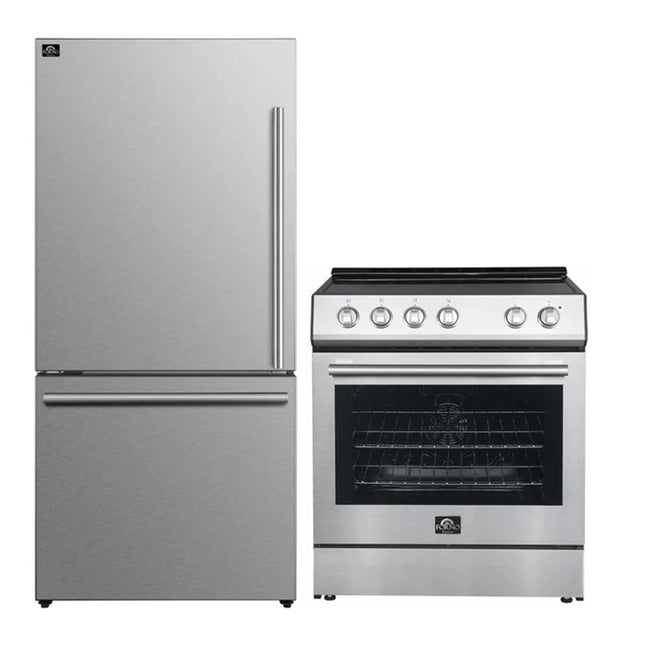 FORNO 2-Piece SS Kitchen Bundle - 30" Electric Range and 31" Bottom Freezer Refrigerator FORNO