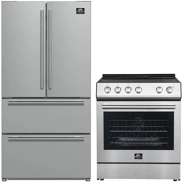 FORNO 2-Piece SS Kitchen Bundle - 30" Electric Range and 36" Bottom Freezer Refrigerator FORNO