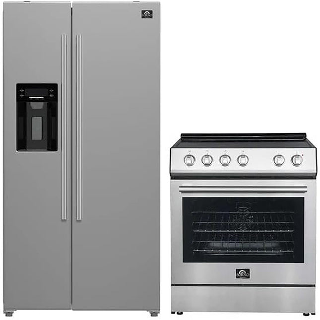 FORNO 2-Piece SS Kitchen Bundle - 30" Electric Range and 36" Bottom Freezer Refrigerator FORNO
