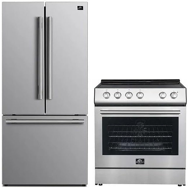 FORNO 2-Piece SS Kitchen Bundle - 30" Electric Range and 31" Bottom Freezer Refrigerator FORNO