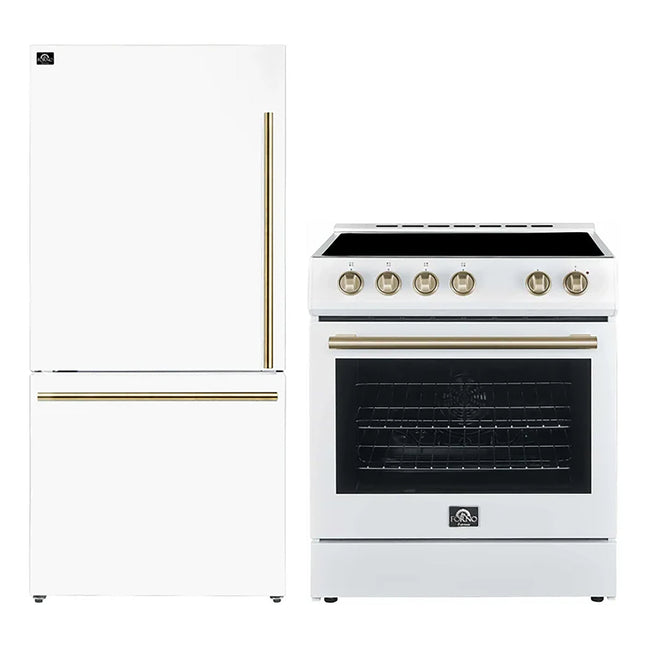 FORNO 2-Piece White Kitchen Bundle - 30" Electric Range and 31" Bottom Freezer Refrigerator FORNO