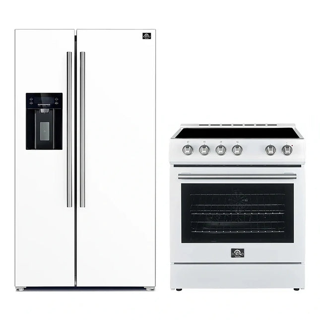 FORNO 2-Piece White Kitchen Bundle - 30" Electric Range and 36" Bottom Freezer Refrigerator FORNO