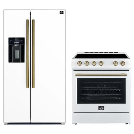 FORNO 2-Piece White Kitchen Bundle - 30" Electric Range and 36" Bottom Freezer Refrigerator FORNO