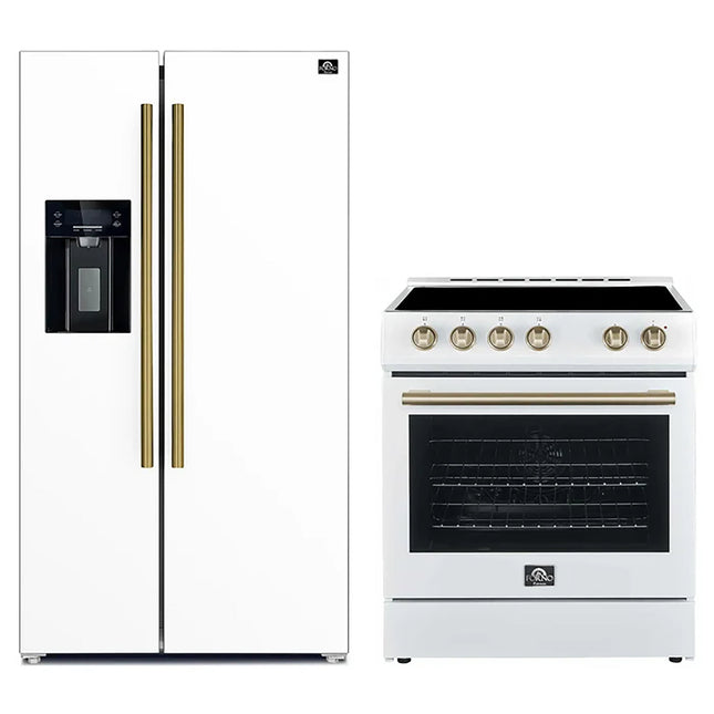 FORNO 2-Piece White Kitchen Bundle - 30" Electric Range and 36" Bottom Freezer Refrigerator FORNO