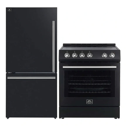 FORNO 2-Piece Black Kitchen Bundle - 30" Electric Range and 31" Bottom Freezer Refrigerator FORNO