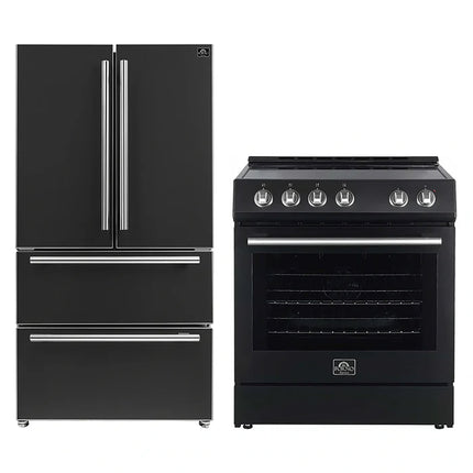 FORNO 2-Piece Black Kitchen Bundle - 30" Electric Range and 36" Bottom Freezer Refrigerator FORNO
