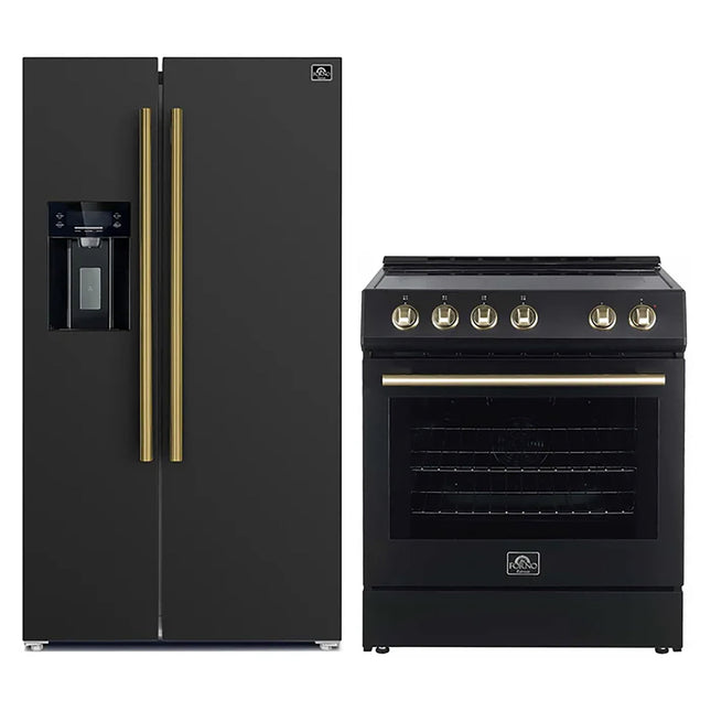 FORNO 2-Piece Black Kitchen Bundle - 30" Electric Range and 36" Bottom Freezer Refrigerator FORNO