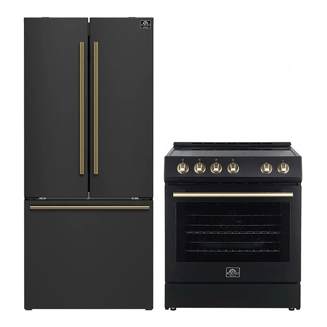 FORNO 2-Piece Black Kitchen Bundle - 30" Electric Range and 31" Bottom Freezer Refrigerator FORNO