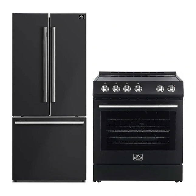 FORNO 2-Piece Black Kitchen Bundle - 30" Electric Range and 31" Bottom Freezer Refrigerator FORNO