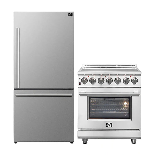 FORNO 2-Piece SS Kitchen Bundle - 30" Electric Range and 31" Bottom Freezer Refrigerator FORNO