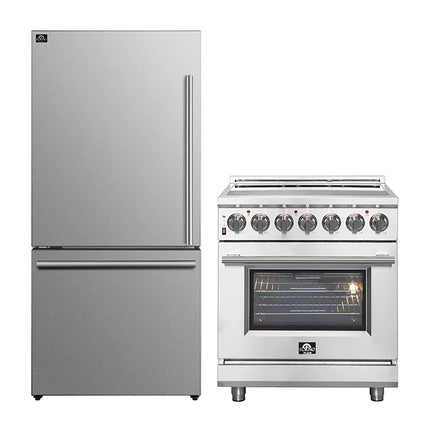 FORNO 2-Piece SS Kitchen Bundle - 30" Electric Range and 31" Bottom Freezer Refrigerator FORNO