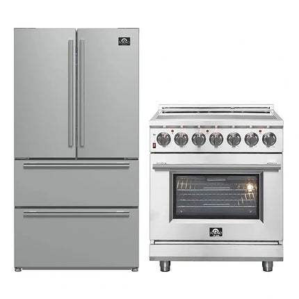 FORNO 2-Piece SS Kitchen Bundle - 30" Electric Range and 36" Bottom Freezer Refrigerator FORNO
