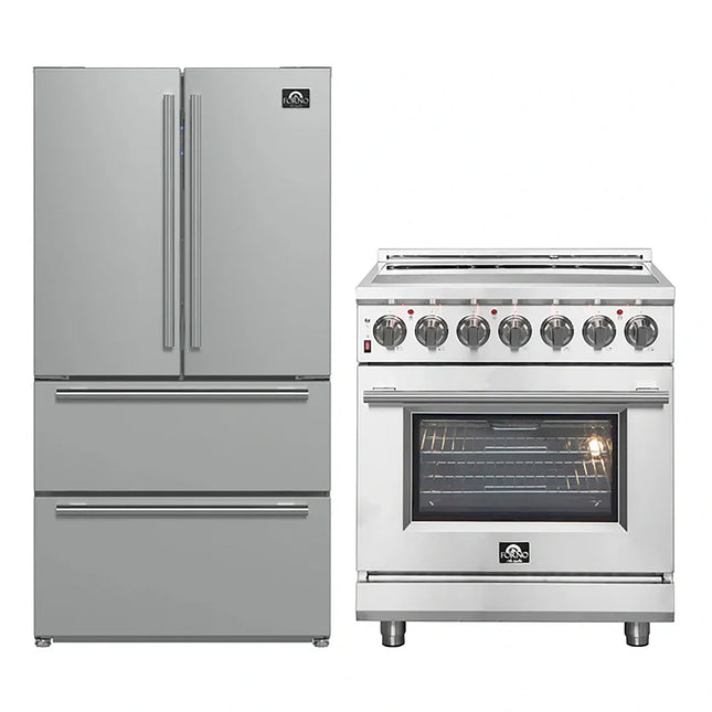 FORNO 2-Piece SS Kitchen Bundle - 30" Electric Range and 36" Bottom Freezer Refrigerator FORNO