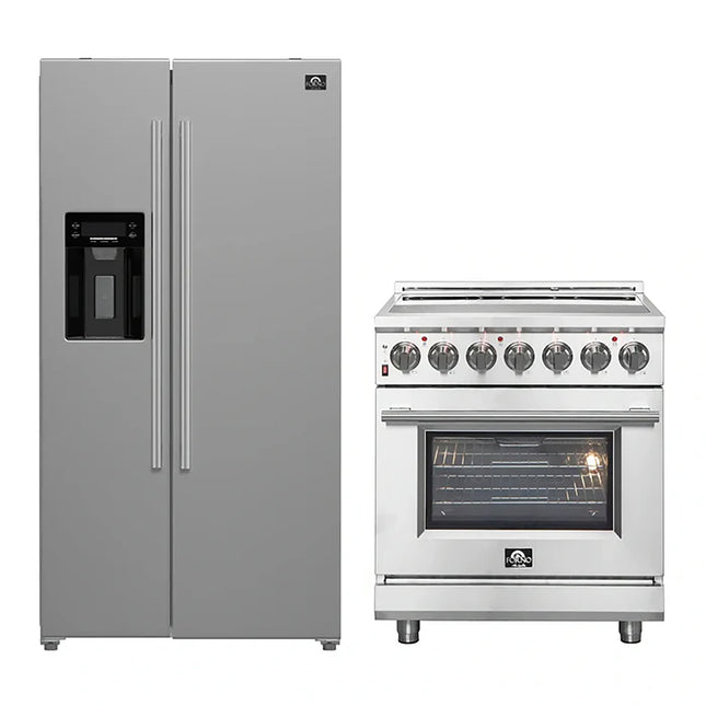 FORNO 2-Piece SS Kitchen Bundle - 30" Electric Range and 36" Bottom Freezer Refrigerator FORNO