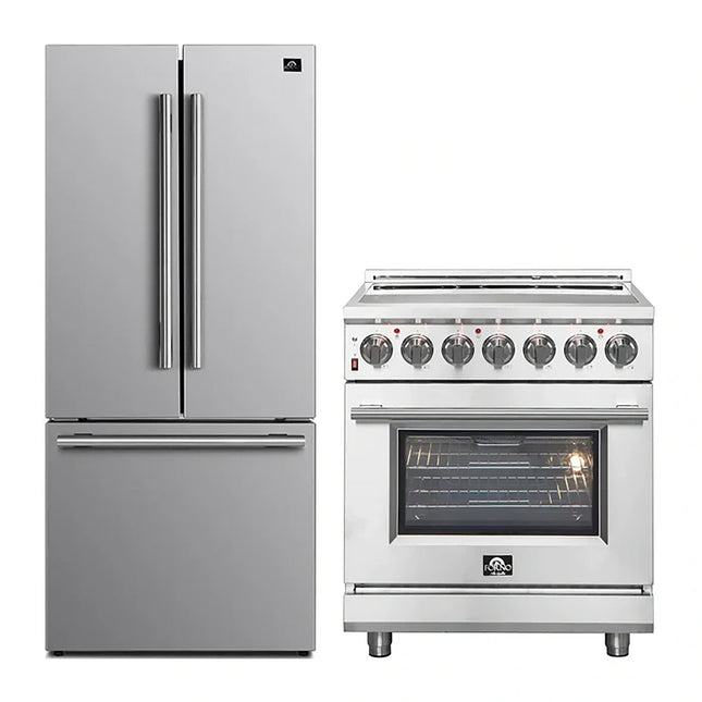 FORNO 2-Piece SS Kitchen Bundle - 30" Electric Range and 31" Bottom Freezer Refrigerator FORNO