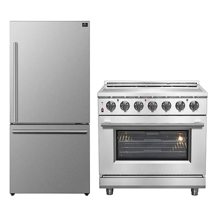 FORNO 2-Piece SS Kitchen Bundle - 36" Electric Range and 31" Bottom Freezer Refrigerator FORNO