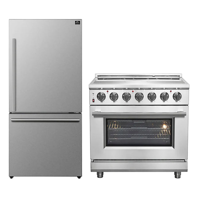 FORNO 2-Piece SS Kitchen Bundle - 36" Electric Range and 31" Bottom Freezer Refrigerator FORNO