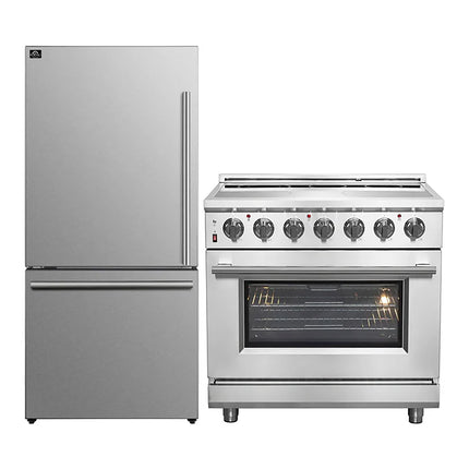 FORNO 2-Piece SS Kitchen Bundle - 36" Electric Range and 31" Bottom Freezer Refrigerator FORNO